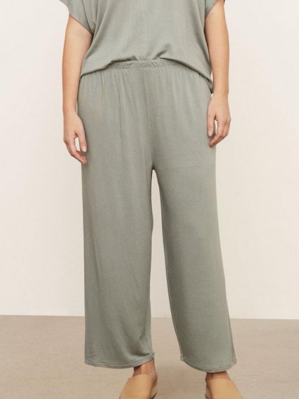 Vince Lounge Pant Soft Stretch Elastic Waist Pull On Wide Leg Pants Green 3X